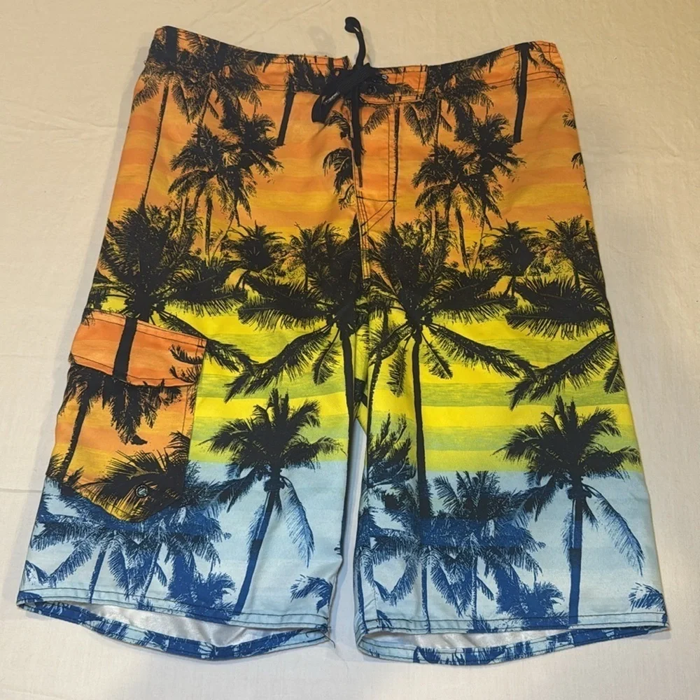 Hang Ten Boy's Multi Tropical Print Ombre Board Shorts  Size Boys Large EUC